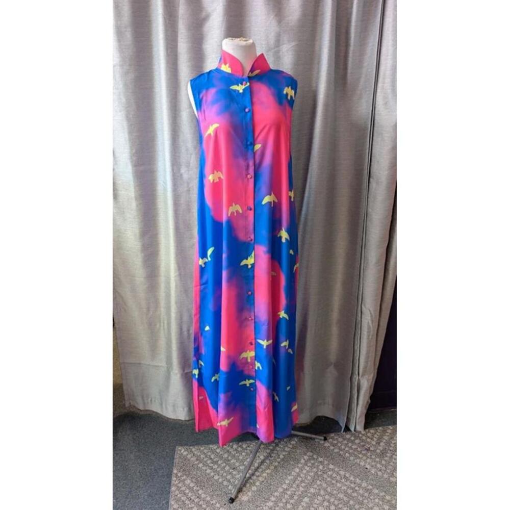 Neon Blue Pink Abstract Summer Tank Dress NWT M